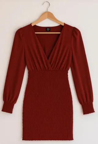 Abito aderente bordeaux con cintura in coordinato