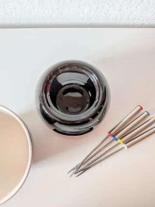 Cazuela Fondue Cerámica + 4 Tenedores