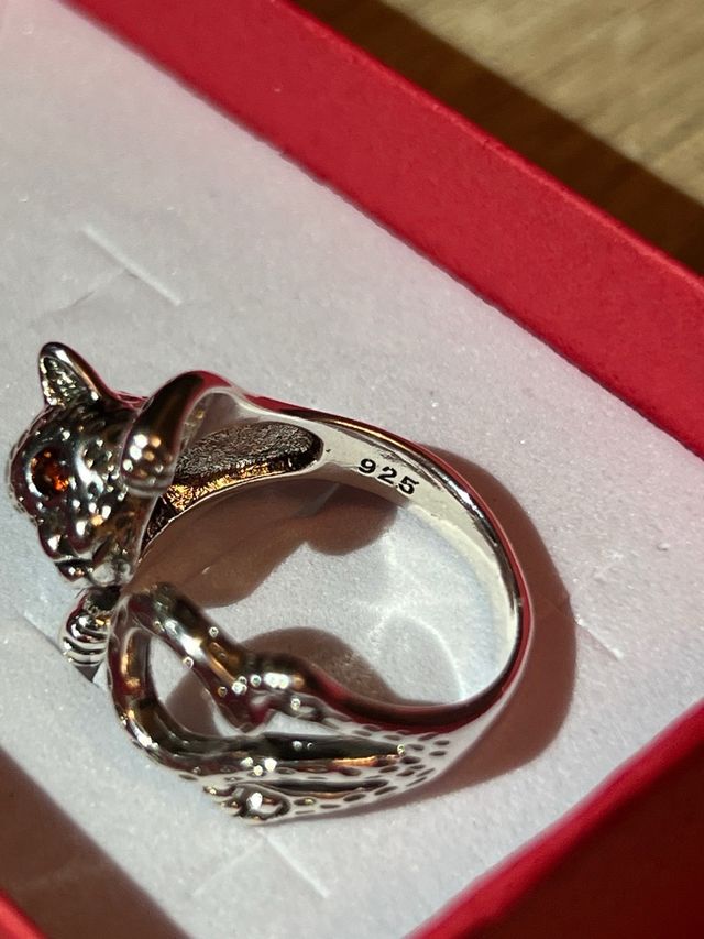 Anillo Ajustable Gatito con Piedras Naranja