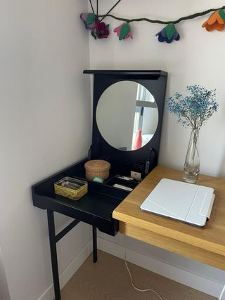 Escritorio tocador madera roble y metal