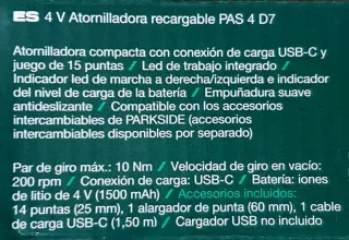 Atornillador Eléctrico Parkside 4V