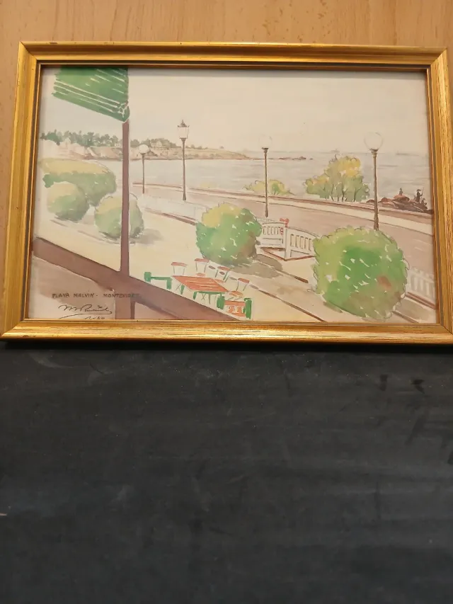 Acuarela Playa Malvín Montevideo Enmarcada