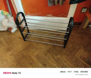 Zapatero 3 niveles Metal/Plástico Negro/Plata