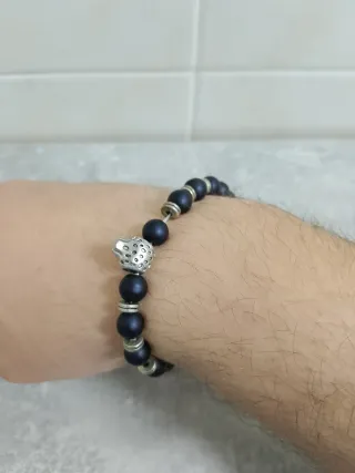 Bracciale Uomo Perle Nere e Argento