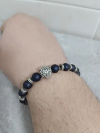 Bracciale Uomo Perle Nere e Argento
