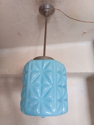 Lampara techo ART DECO. Opalina bultos azul