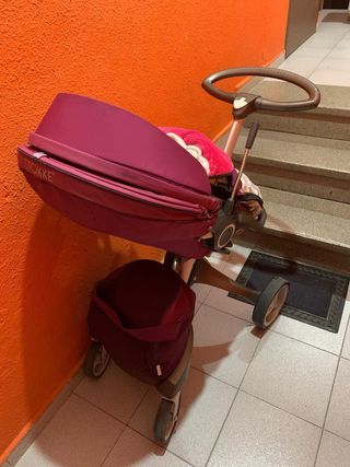 Carrito bebé gris y rosa