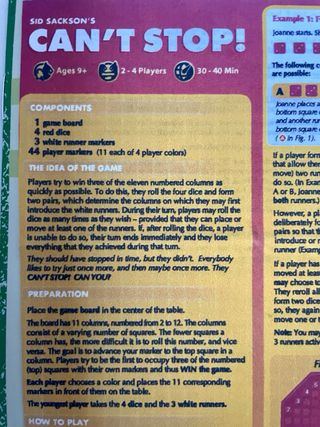 Can't Stop gioco da tavolo Sid Sackson