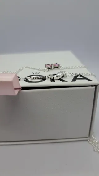 Conjunto Pandora Lazo Rosa Plata de Ley 925