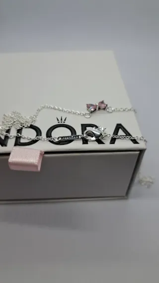 Conjunto Pandora Lazo Rosa Plata de Ley 925