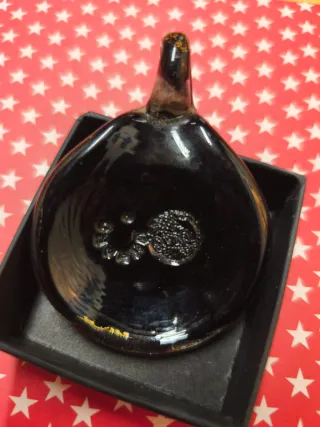 Colgante artesano vidrio dorado y naranja