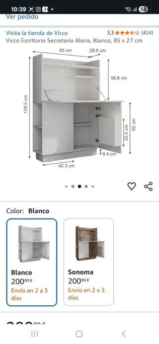 Escritorio abatible Vicco Alena blanco