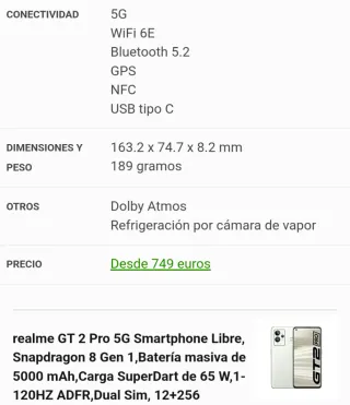 Realme GT 2 Pro 256GB + 3 fundas