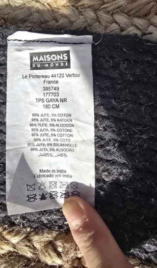 Alfombra redonda de yute beige y negro