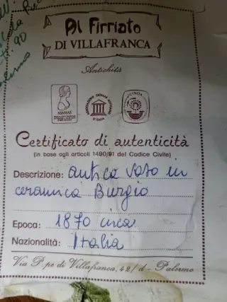 Ceramica Burgio 1870 con Certificato