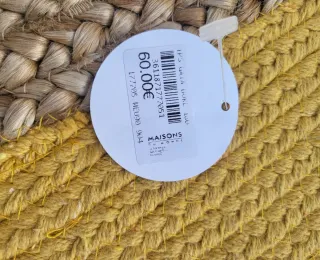 Alfombra redonda de yute beige y amarillo