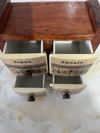 Especiero Antiguo Madera 4 Cajones Cerámica