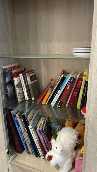 Vitrina de salón de imitacion madera y cristal