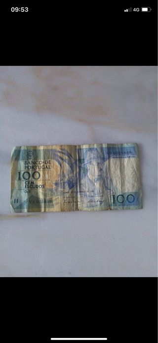 Notas antigas 100 e 20 escudos Portugal