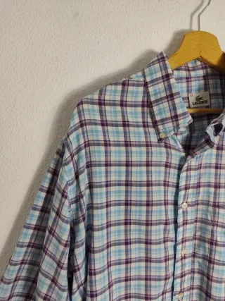 Camisa Lacoste cuadros azul y morado