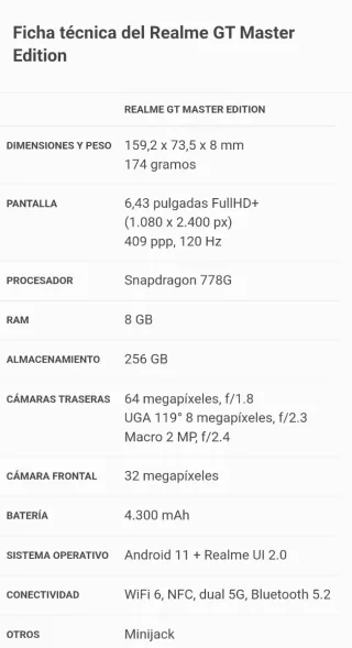 Realme GT Master Edition 256GB Blanco