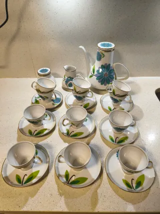 Juego de té  cafe Santa Clara porcelana flores