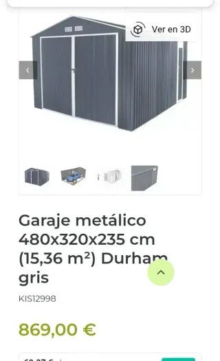 Garaje metálico 15.36 m2 Durham gris caseta