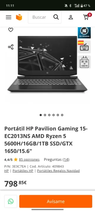Portátil HP Pavilion Gaming 15-EC2013NS