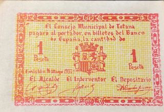 Billete 2 y 1 Peseta Totana 1937 Guerra civil