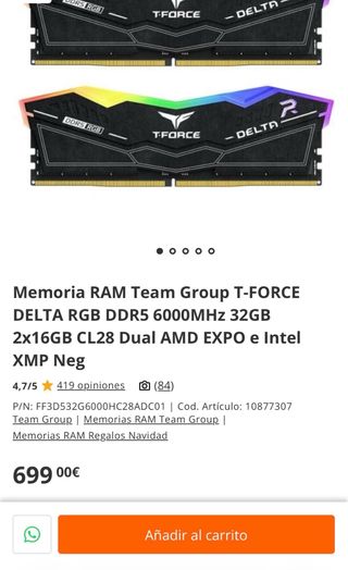RAM T-FORCE DELTA RGB DDR5 32GB 6000MHz CL28