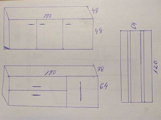 Mueble TV bajo + alto con vitrina y baldas
