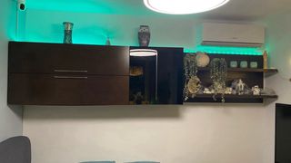 Mueble TV bajo + alto con vitrina y baldas