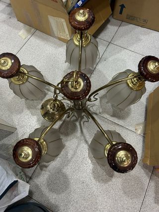 Lámpara de techo 5 brazos madera y metal