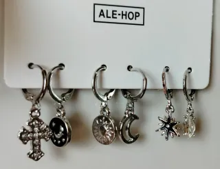 Set Pendientes Aro Luna Sol Estrella Cruz.