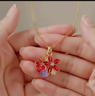 Collar Chapado Oro 18k Flores Rojas