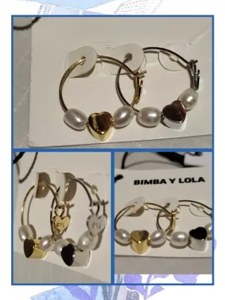 Pendientes BIMBA Y LOLA Corazón Perla Oro/Plata