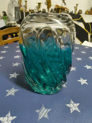 Jarrón moderno cristal azul verdoso regalo navidad