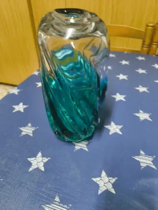Jarrón moderno cristal azul verdoso regalo navidad