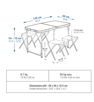 Mesa y 4 Sillas Plegables Camping
