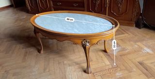 Mesa baja ovalada madera y mármol