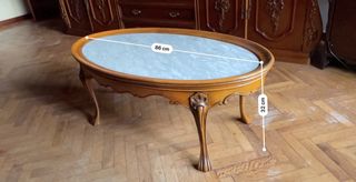 Mesa baja ovalada madera y mármol