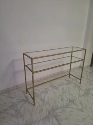 Mesa consola cristal y metal dorada