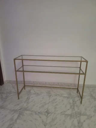 Mesa consola cristal y metal dorada