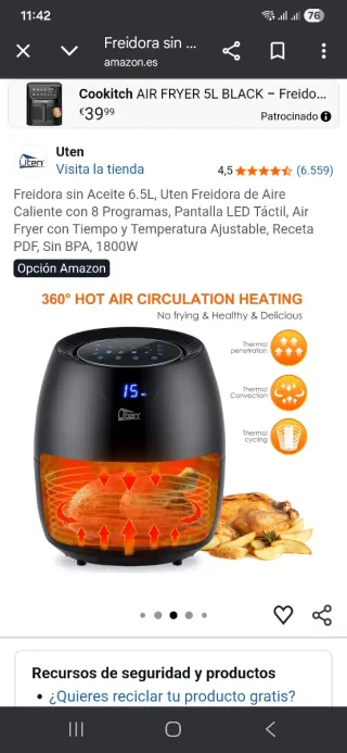 Freidora de aire Uten 6.5L