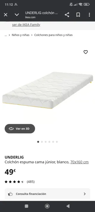 Pack cama Ikea SNIGLAR + colchón + protector