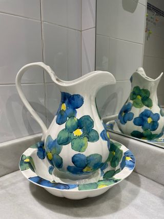 Jarra y palangana vintage flores azules