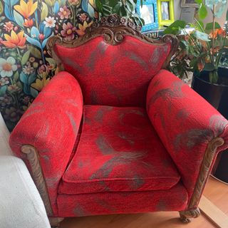 Poltrona Barocca Rivestita in Tessuto e Legno