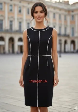 Vestido negro sin mangas con ribete blanco