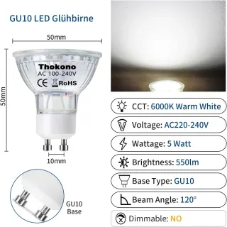 10 Lampadine a led per faretti lampada GU10 6000k