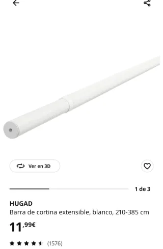 Barra de cortina Ikea blanca y remates